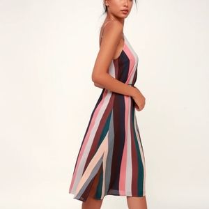 NWT Erina Multi Stripe Belted Midi Slip Dress